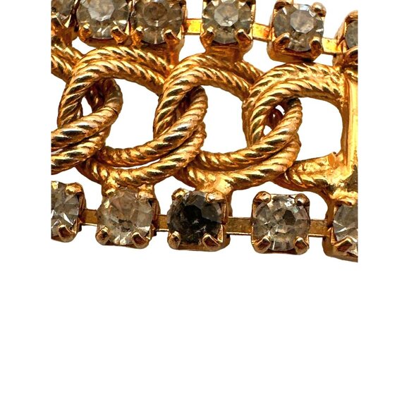 Elegant Costume Gold Tone Bracelet Rhinestone Chain Link Romantic Preppy Glam - Picture 5 of 8